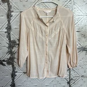 Gorgeous cottage core embroidered heart light pink blouse